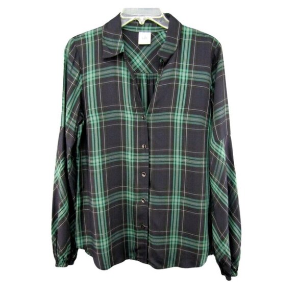 Cabi Big Sur Blue Green Plaid Button Up Top Shirt Womens Size S Long Sleeve 3769 - Picture 1 of 10